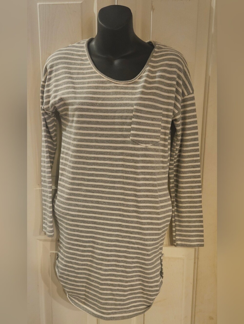 Madison Gray & White Striped Long Sleeve Tunic Dress